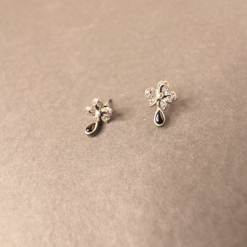Women's  Marcasite Black Onyx Earrings Size OS